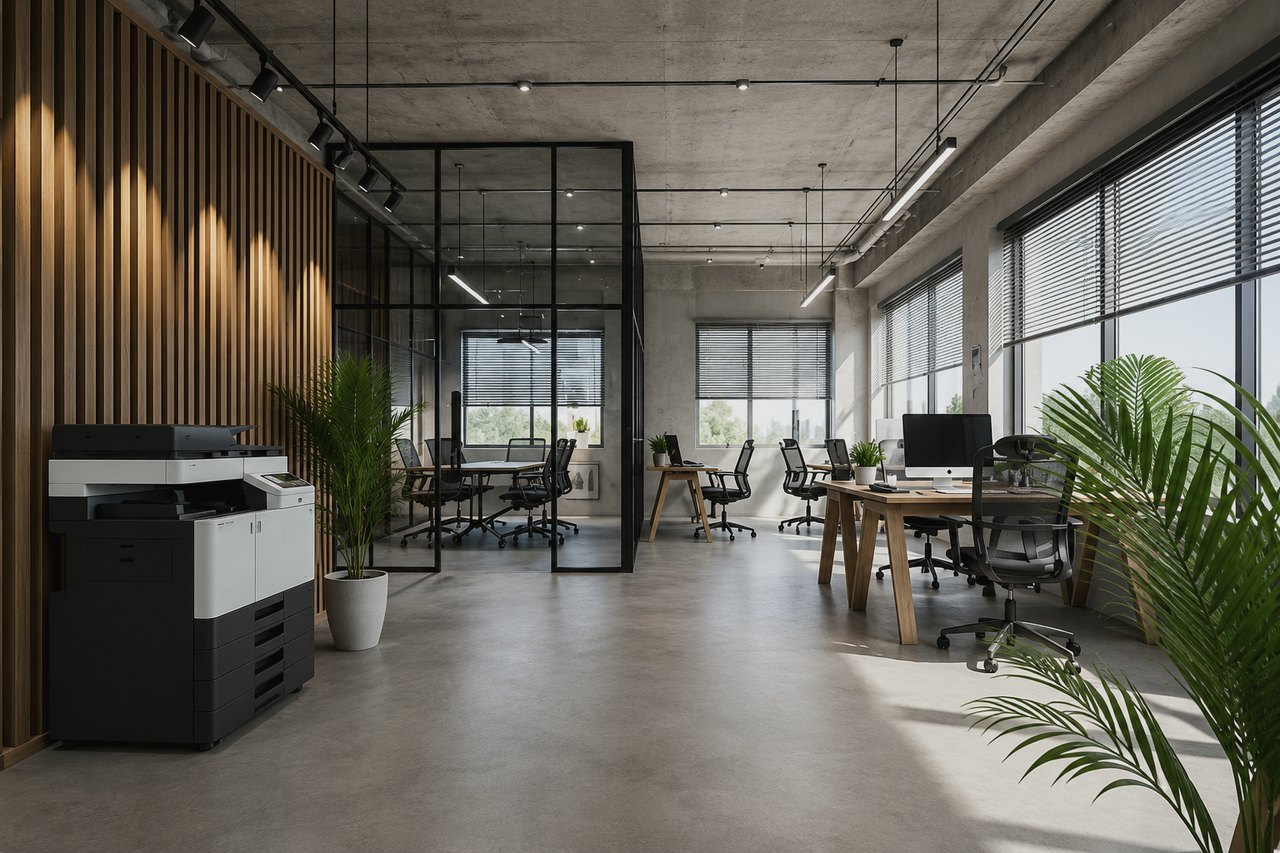 A modern office space with flexible workstations